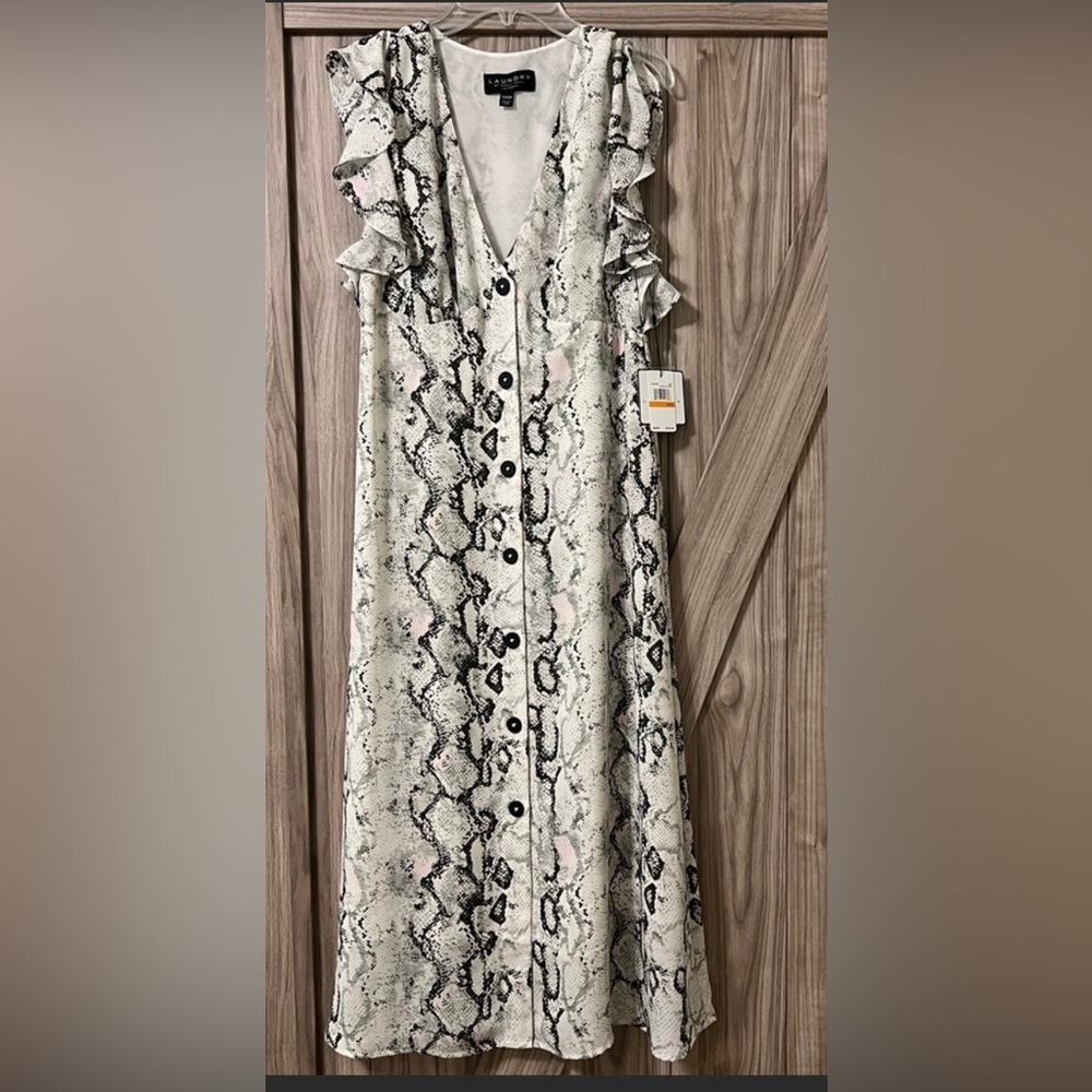Snake Print S/S Button Front Dress From LAUNDRY By SHELLI SEGAL Sz 6 NWT